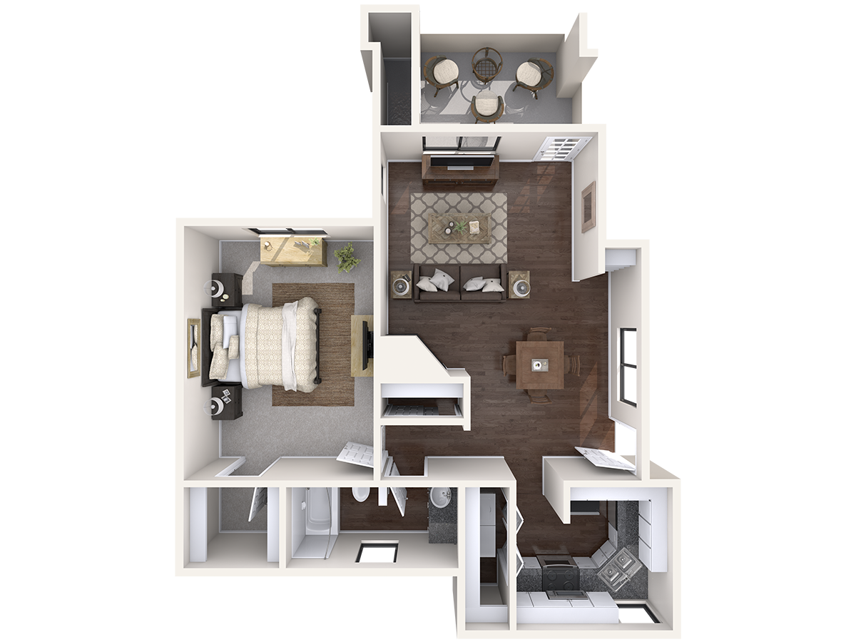 Floor plan for 1 bed, 1 bath, 780 sqft